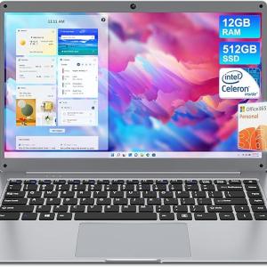 jumper Laptop 14", 12GB RAM 512GB SSD, Laptop Computer with Office 365 One-Year, Celeron N4000 CPU